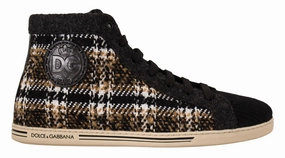 Dolce & Gabbana Beige Brown Wool Cotton High Top Sneakers Track Sneakers