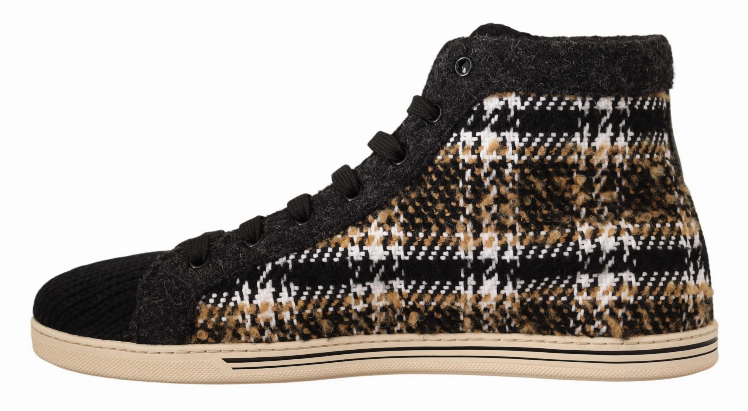 Dolce & Gabbana Beige Brown Wool Cotton High Top Sneakers Nortiv 8 Sneakers