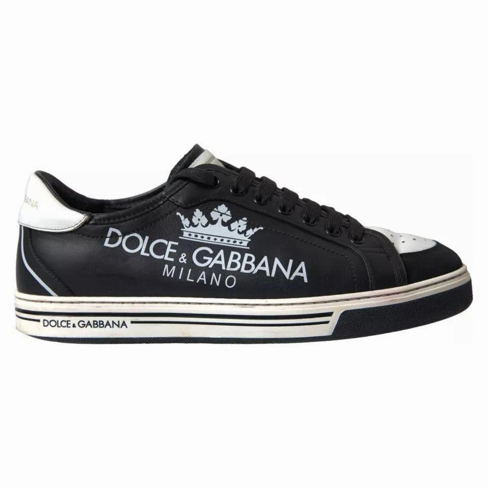 Dolce & Gabbana Black Leather Crown Milano Men Sneakers Shoes 19. NULL