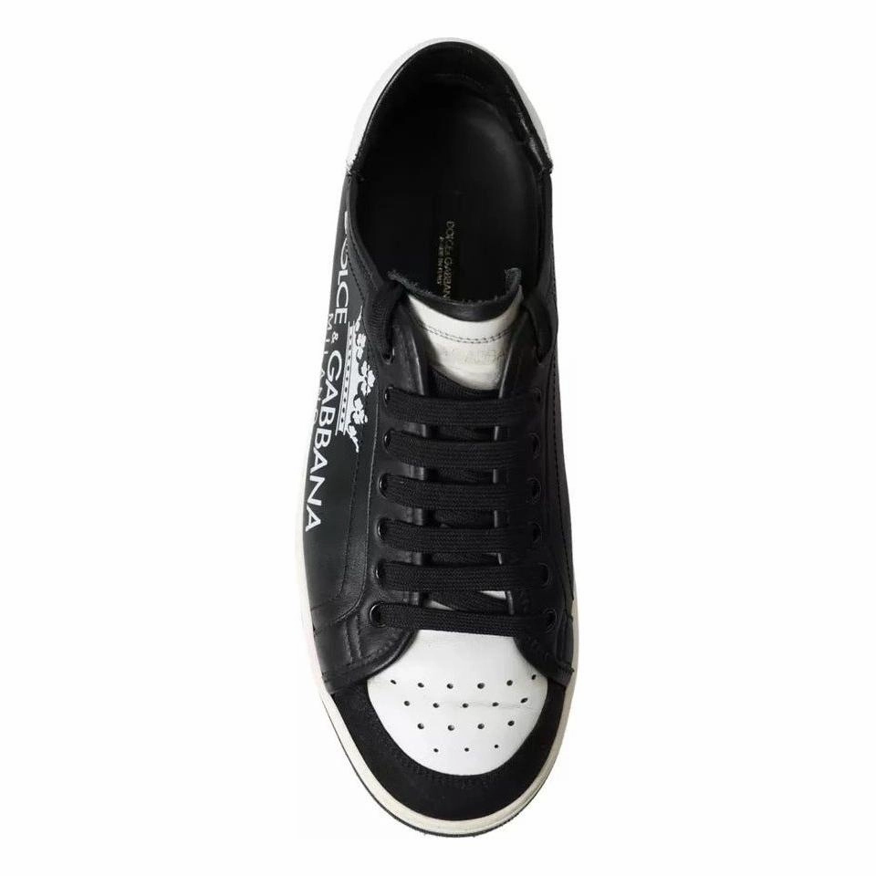 Dolce & Gabbana Black Leather Crown Milano Men Sneakers Shoes Bike Sneakers
