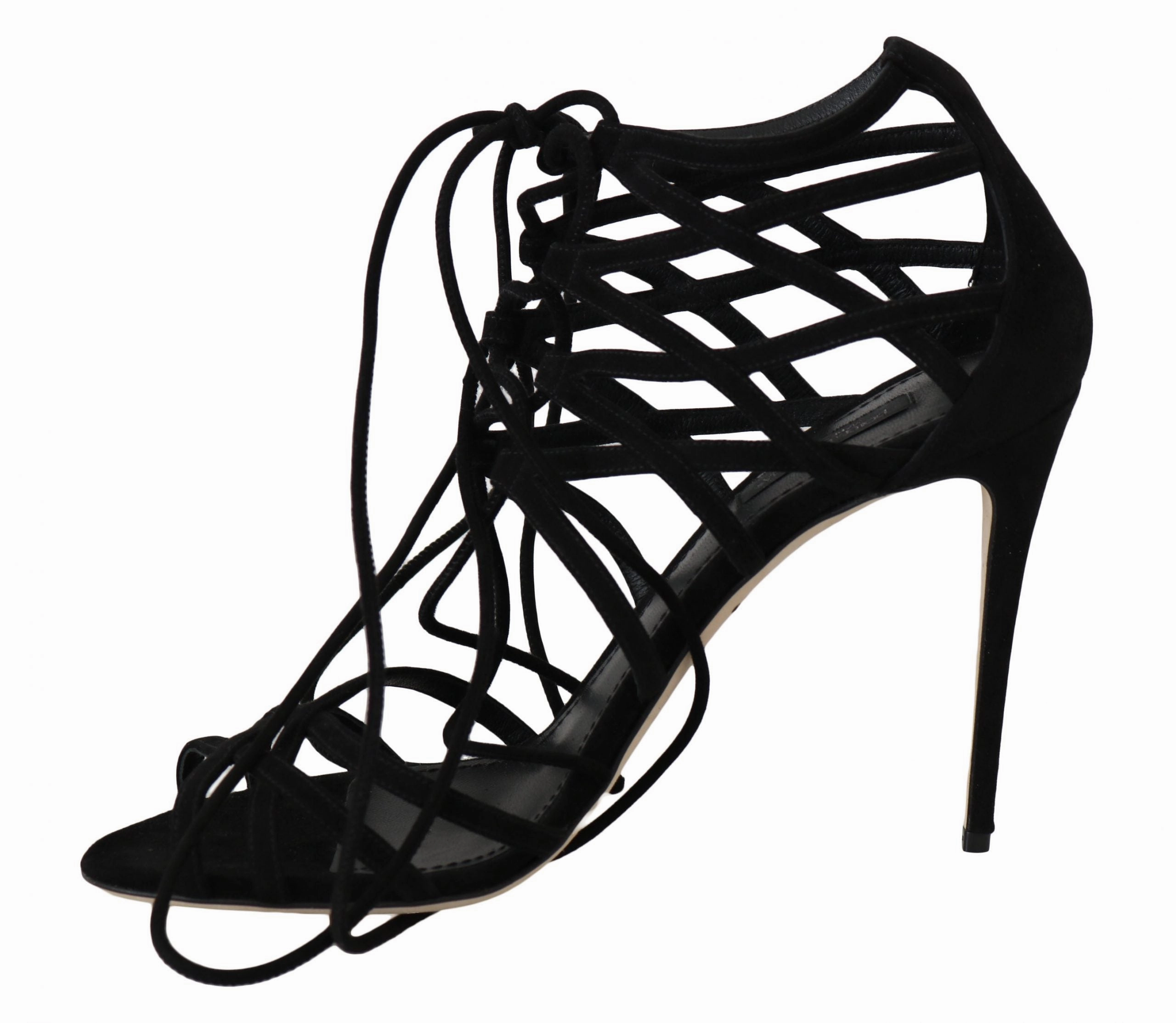 Dolce & Gabbana Black Suede Strap Stilettos Sandals Girls Dress Sandals