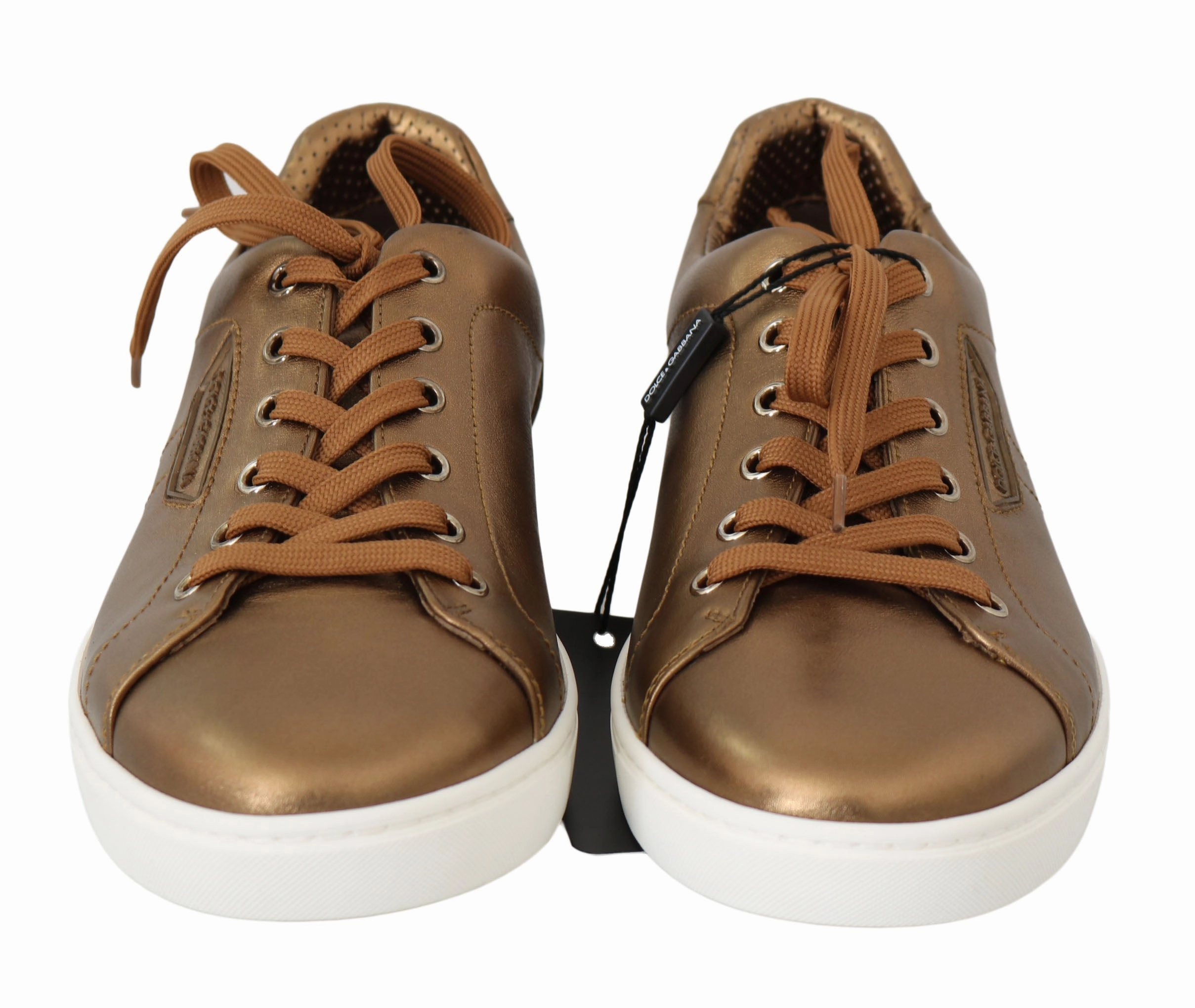 Dolce & Gabbana Gold Leather Mens Casual Sneakers Best Walking Sneakers