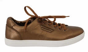 Dolce & Gabbana Gold Leather Mens Casual Sneakers Sneakers Tactical