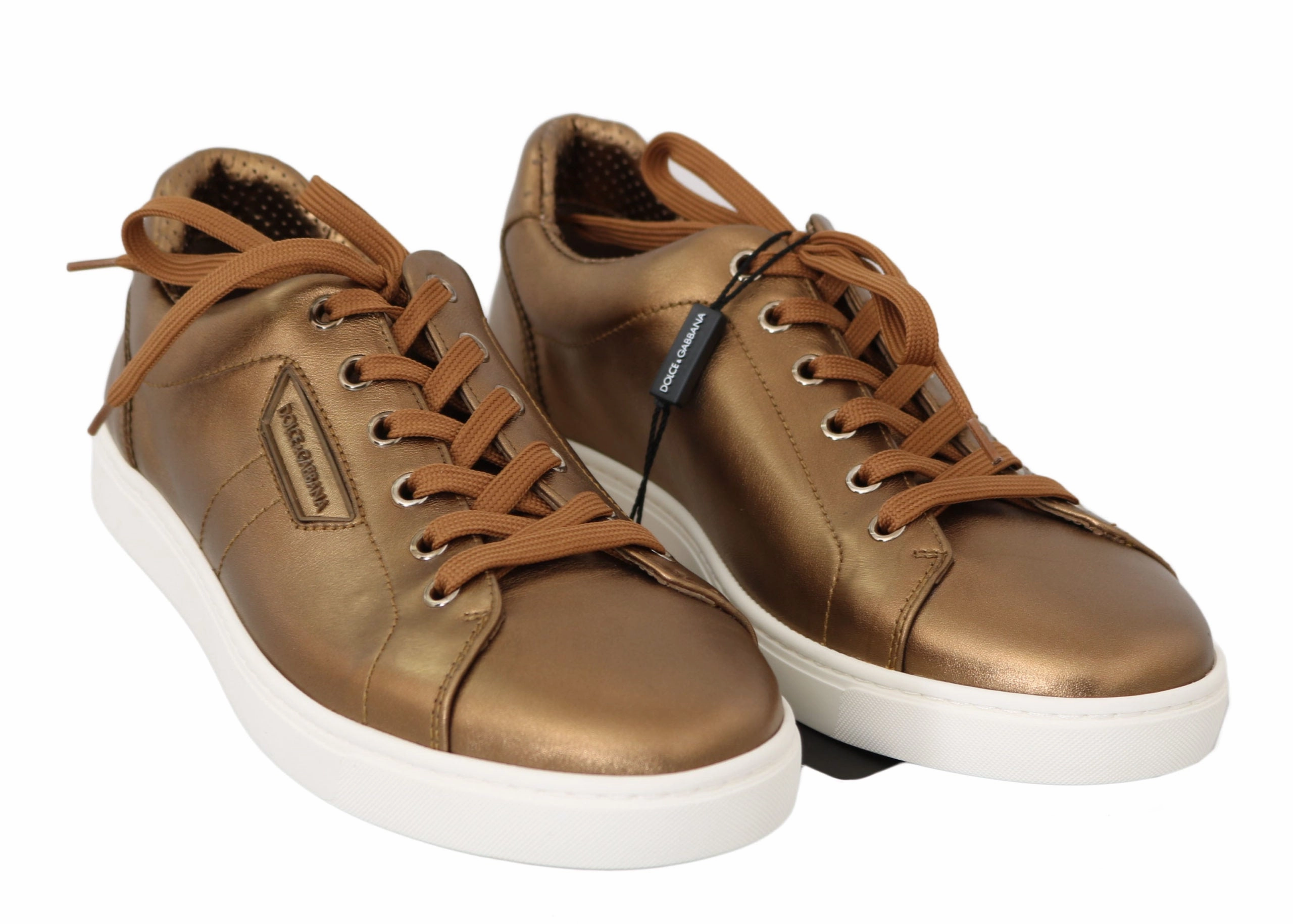 Sneakers Walking Plantar Fasciitis Dolce & Gabbana Gold Leather Mens Casual Sneakers