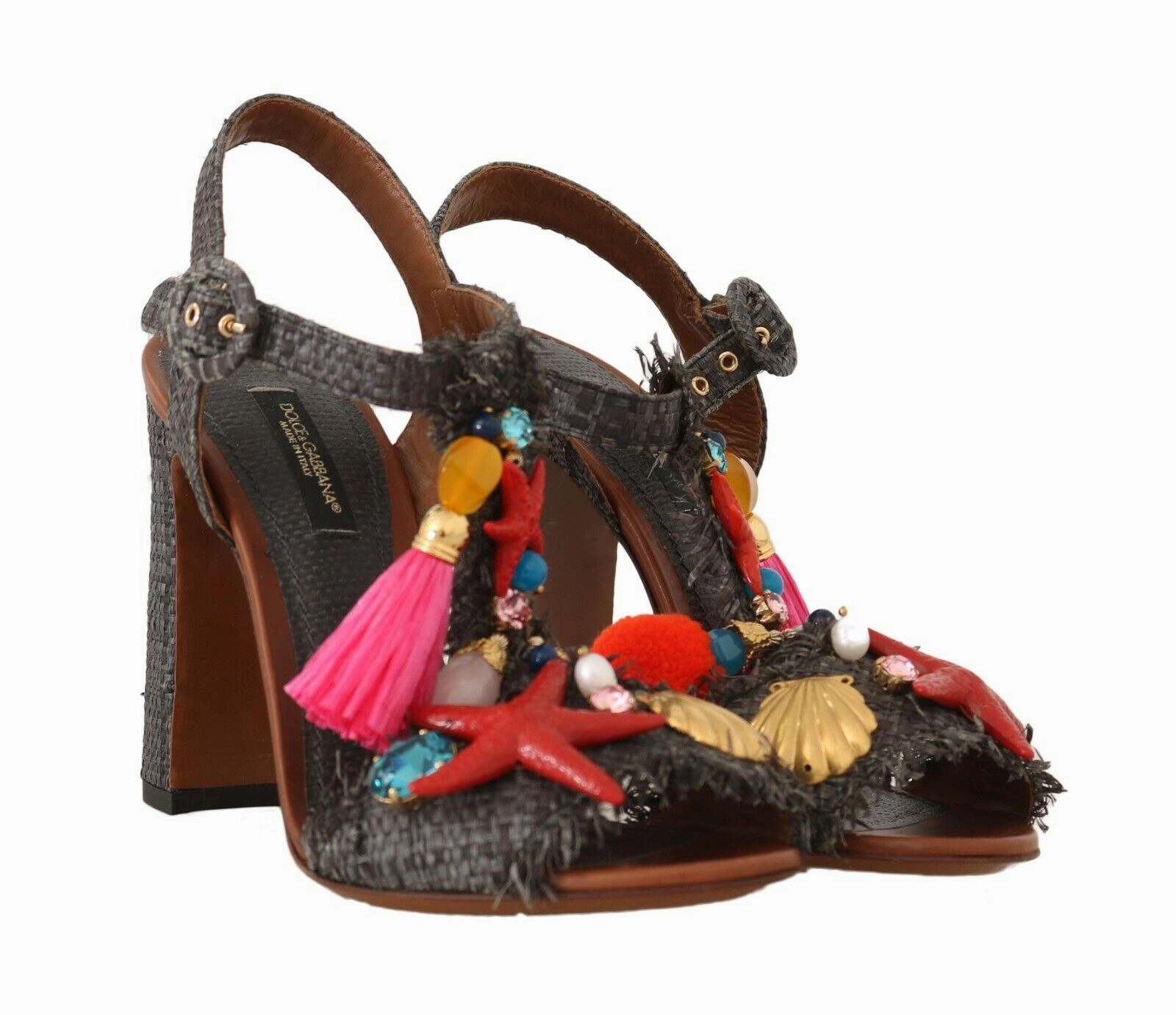 Trending Sandals Dolce & Gabbana Gray Straw MARINA Sea Star Sandals