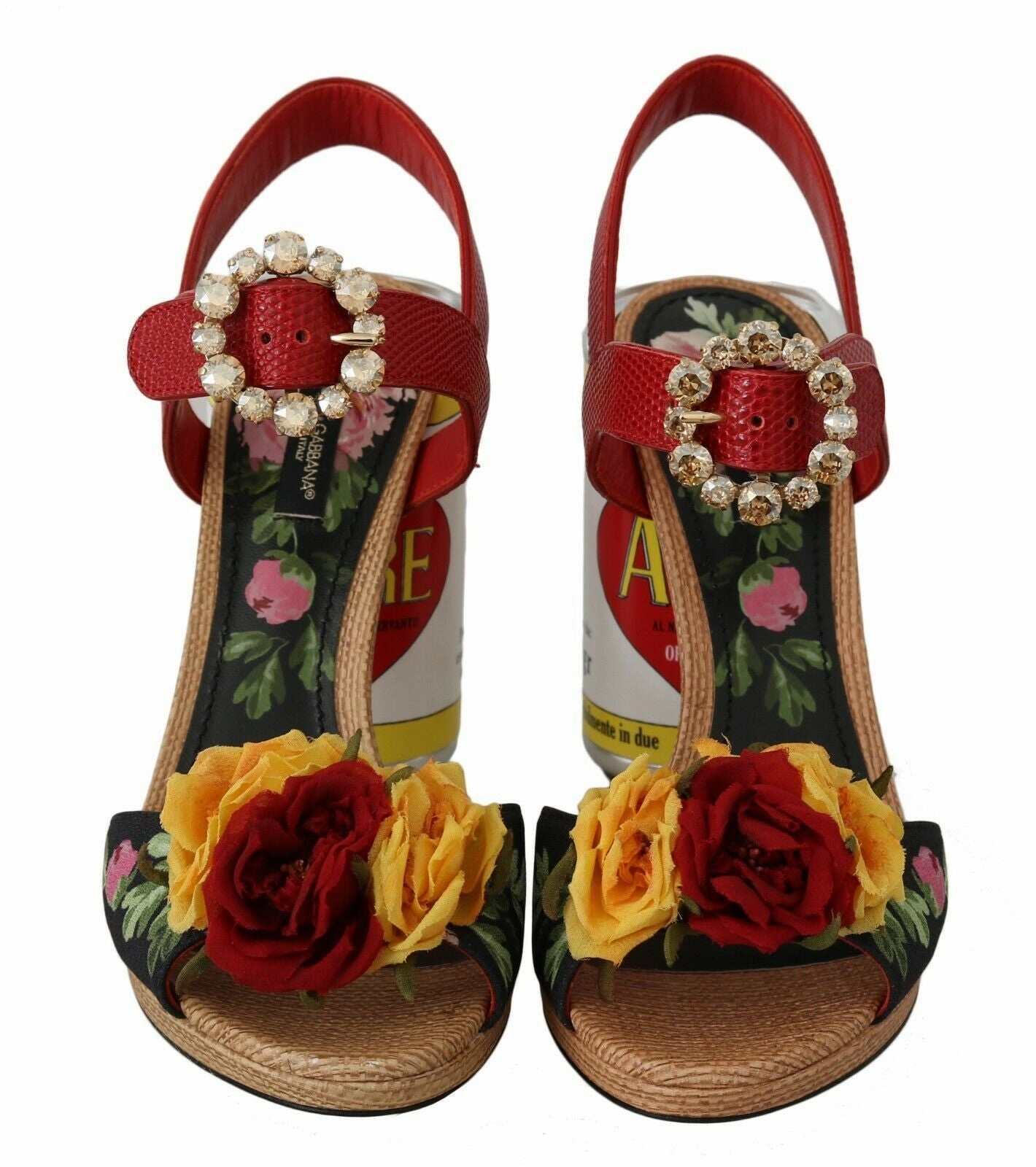 Dolce & Gabbana Multicolor Floral-Embellished Cylindrical Heels AMORE Sandals Sandals With Pearls