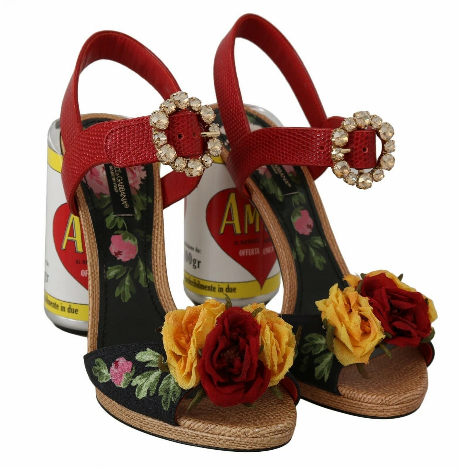Dolce & Gabbana Multicolor Floral-Embellished Cylindrical Heels AMORE Sandals Strappy Heels Sandals