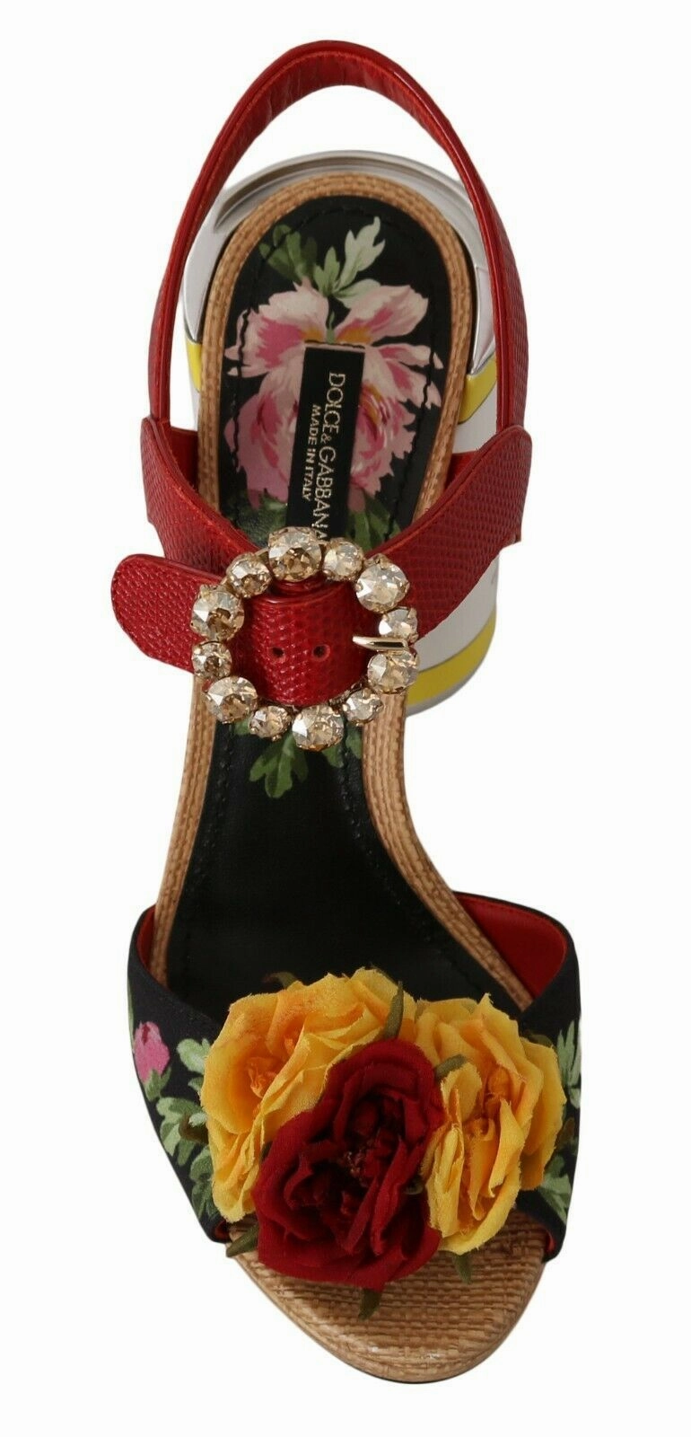 Dolce & Gabbana Multicolor Floral-Embellished Cylindrical Heels AMORE Sandals Sole Sandals