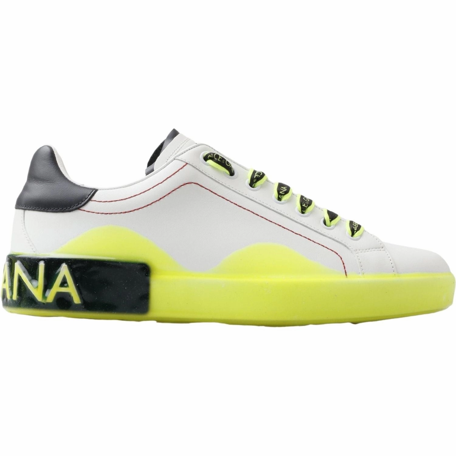 Dolce & Gabbana White Yellow Portofino Leather Sneakers Shoes Sneakers Gray