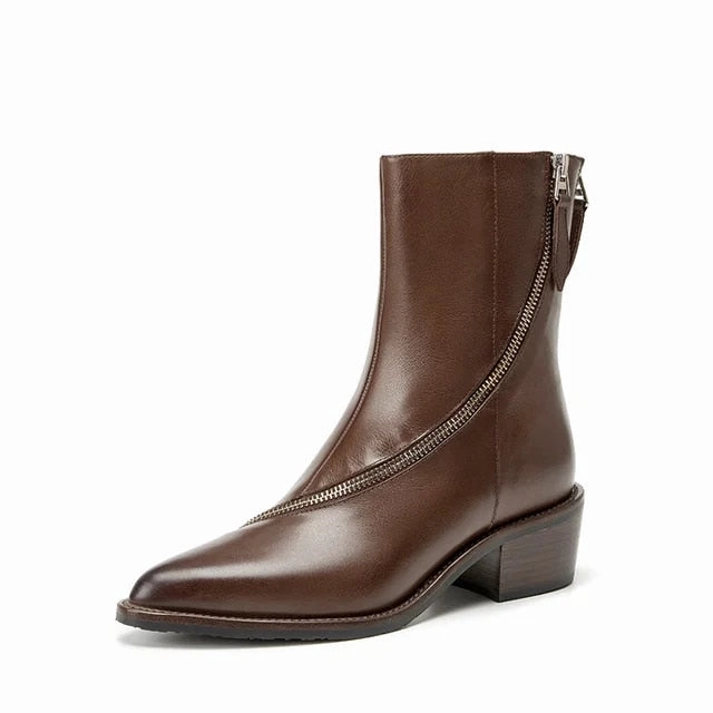 USS Shoes Minerva Women's Western Leather Boots Jeans Boots With The Fur