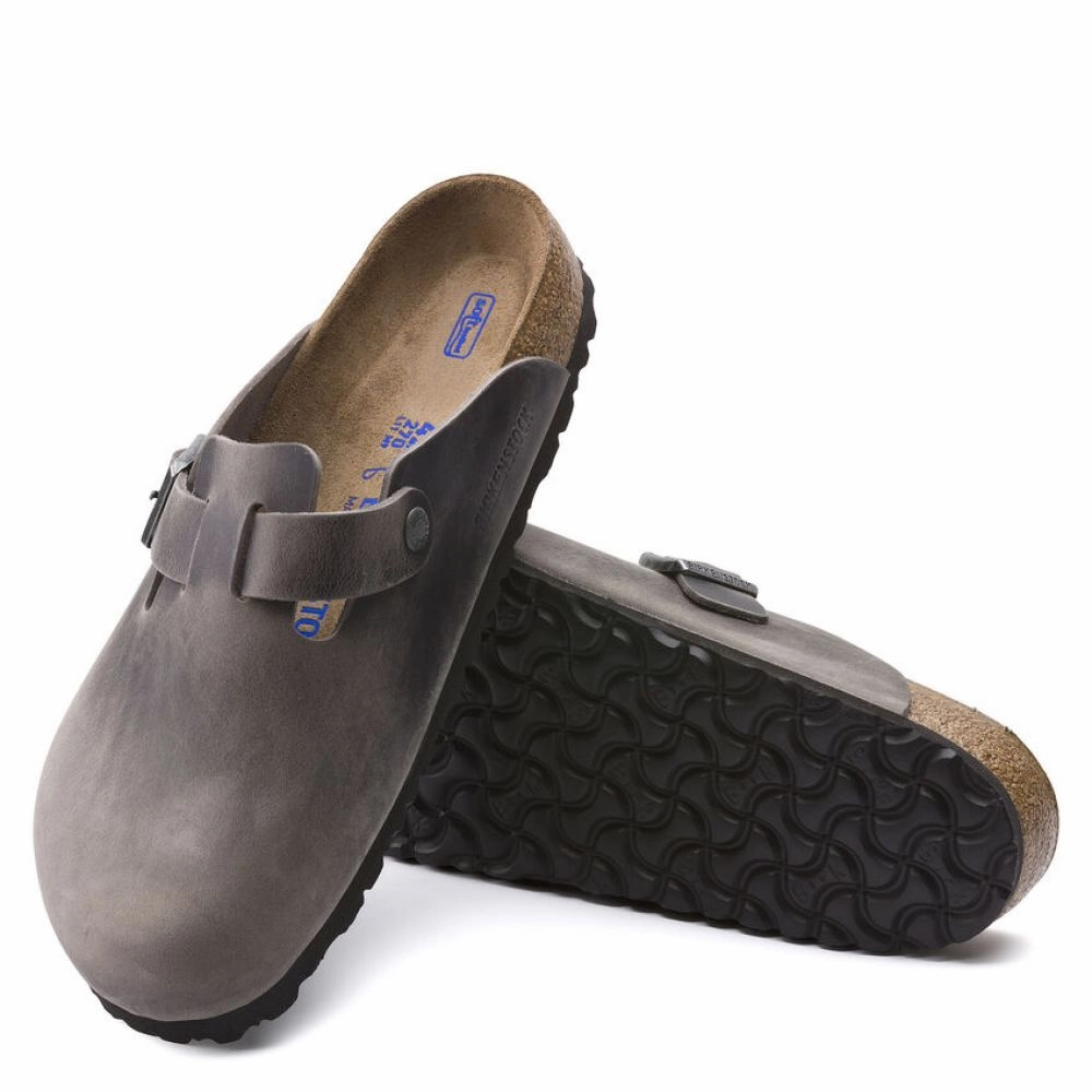 Birkenstock Men's Boston Softbed Oiled Leather in Iron Mens Clogs