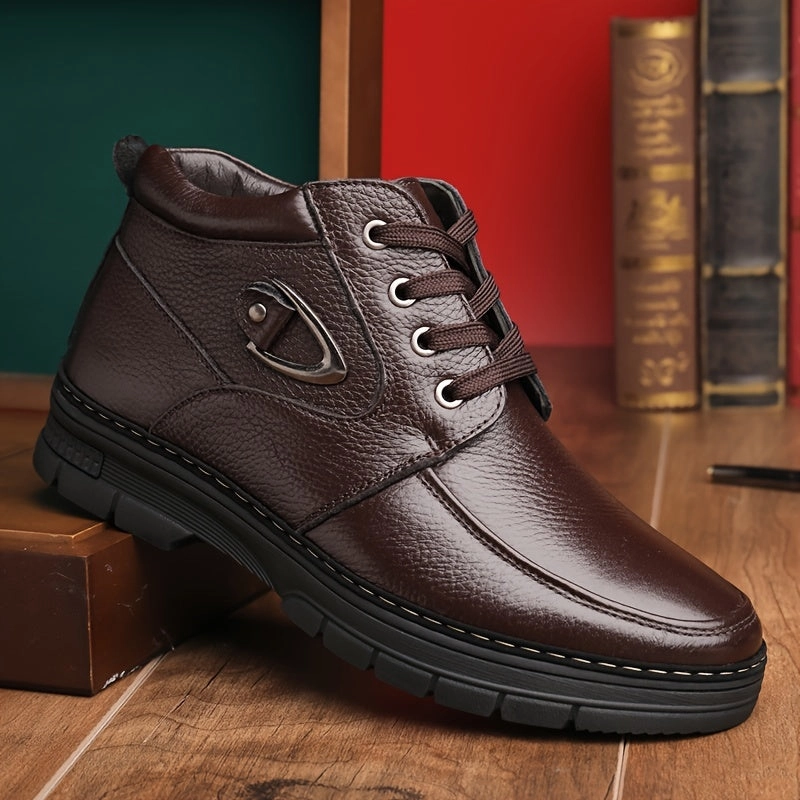 Lace-up Casual Dress Shoes Men's Top Layer Cowhide  Boots | Black Or Dark Brown
