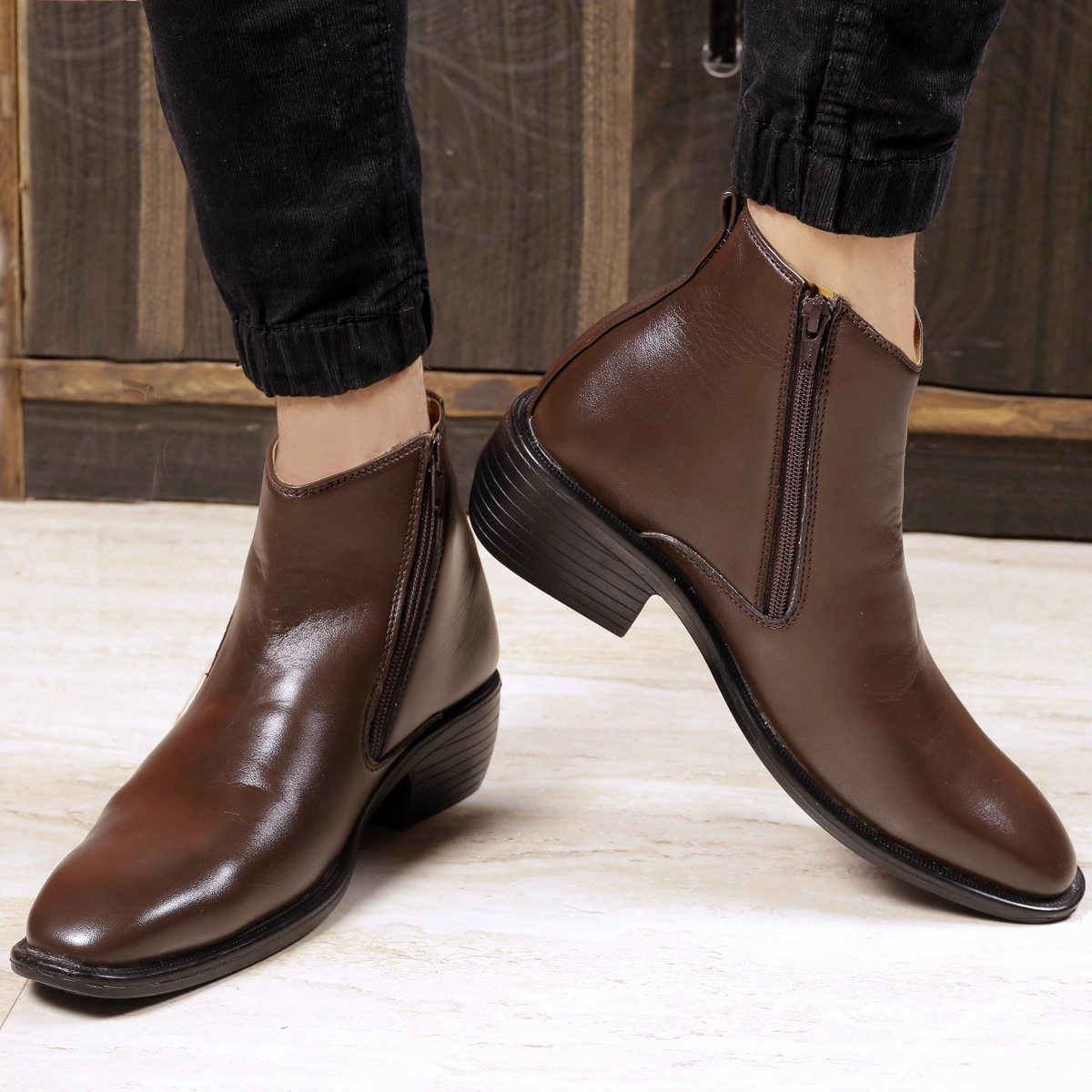 Men In Cowboy Boots Men's Height Increasing Formal Wear Zipper Boots