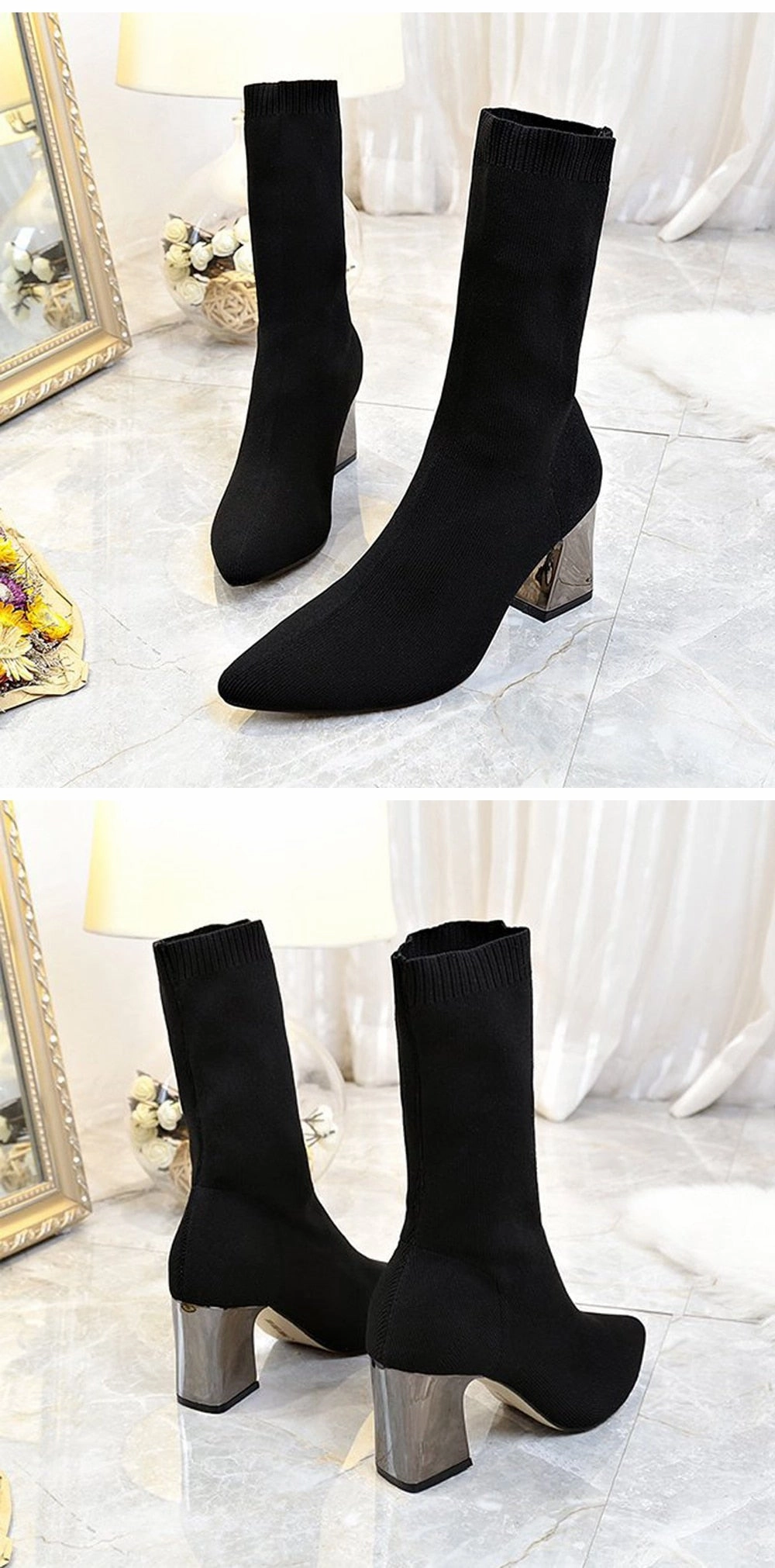 Convertible High Heel Shoes Women Chunky High Heels Pointed Shoes