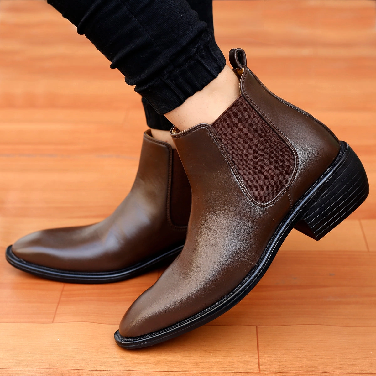 Bxxy's 2 Inch Hidden Height Increasing Faux Leather Chelsea Boots for Men Chore Boots