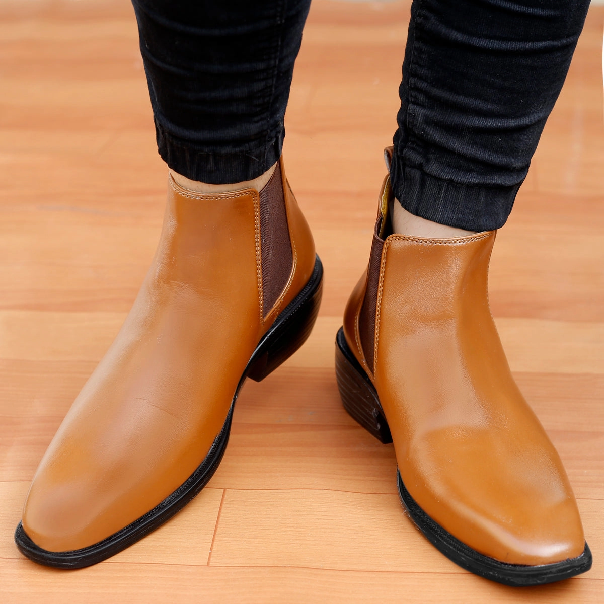 Bxxy's 2 Inch Hidden Height Increasing Faux Leather Chelsea Boots for Men Boots Of Spanish Leather