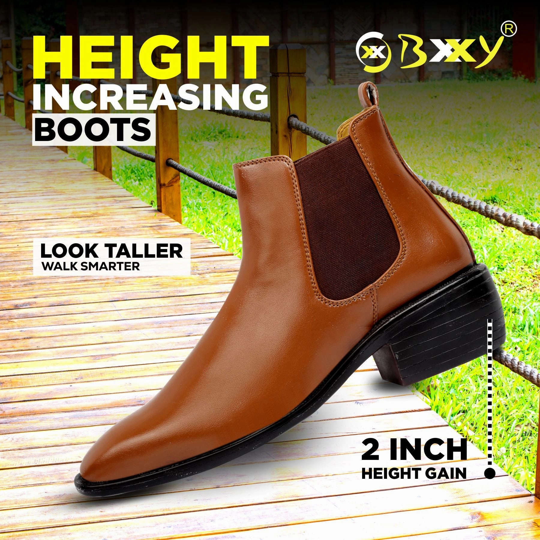Bxxy's 2 Inch Hidden Height Increasing Faux Leather Chelsea Boots for Men Suede Over The Knee Boots