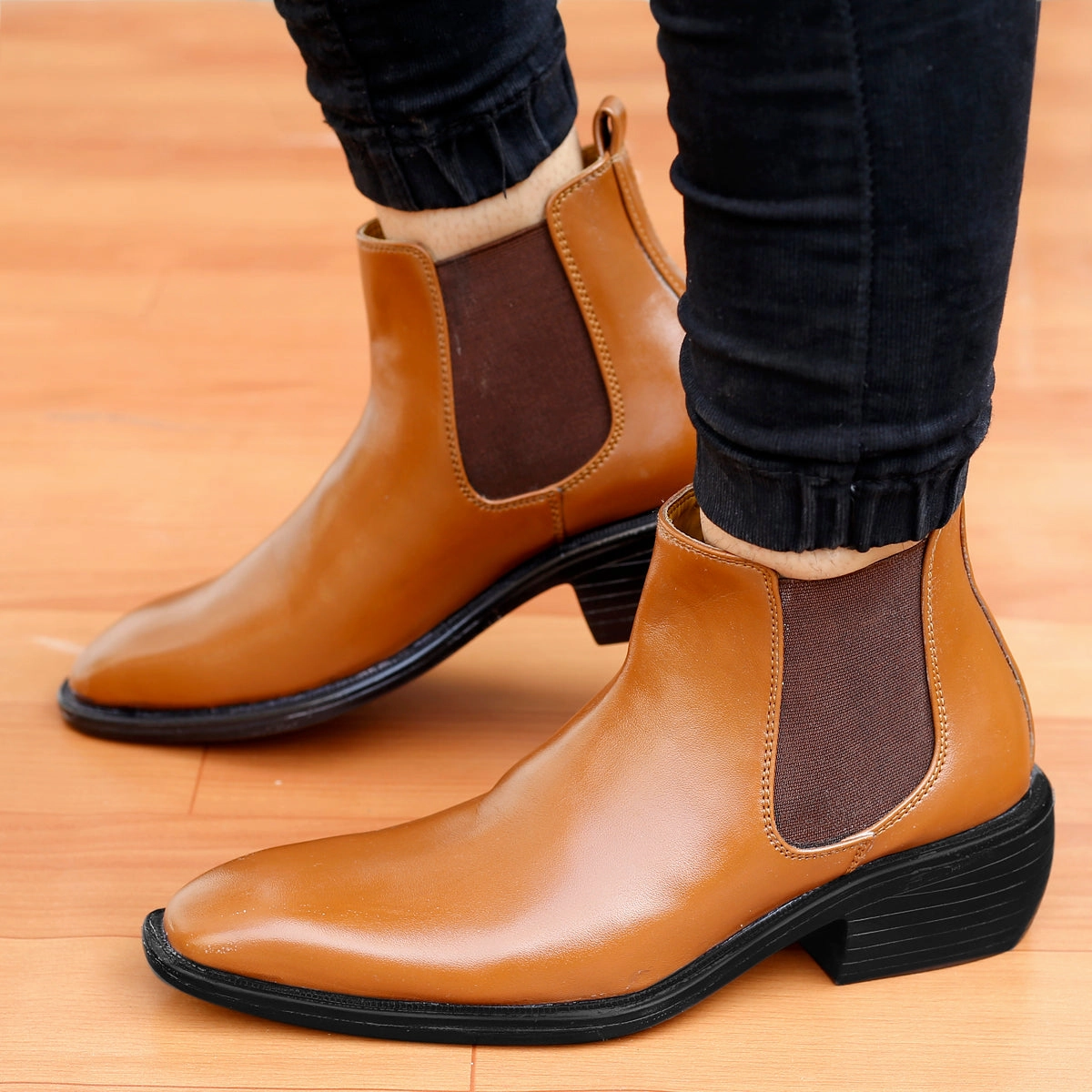Rick Owens Bogun Boots Bxxy's 2 Inch Hidden Height Increasing Faux Leather Chelsea Boots for Men
