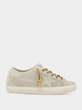 Cole Haan Leather Sneakers Super-Star Perforated Suede Sneakers in Grey