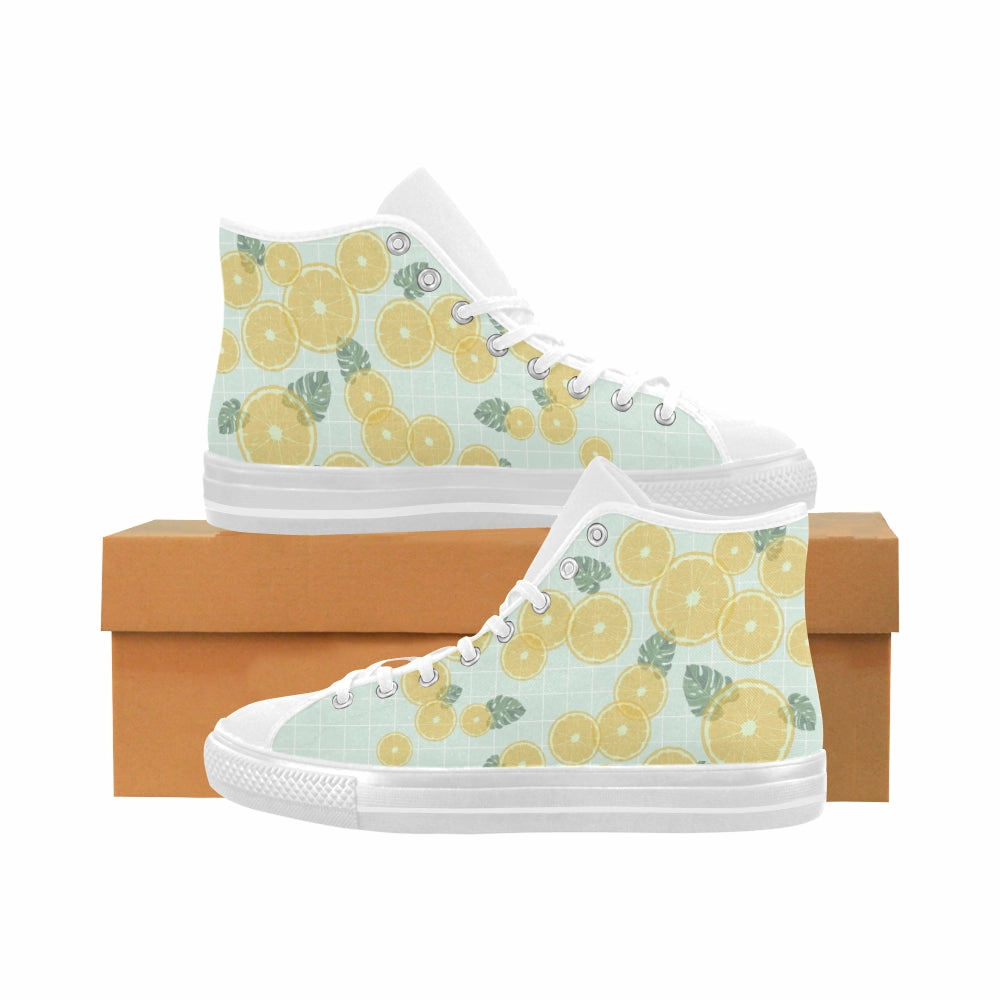Men's Big Size Fizzy Lemons Print High Top Canvas Shoes Nautica Casual Shoes