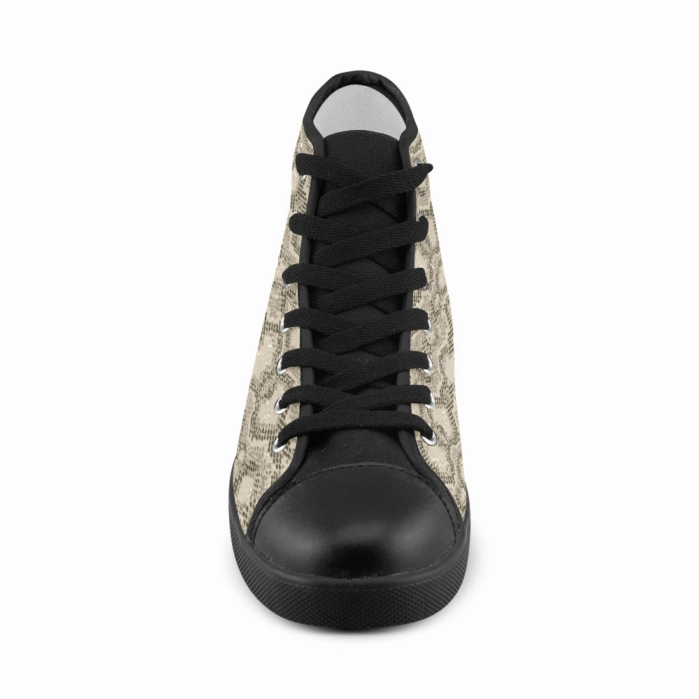 High On Heels Women's Beige Snake Print High Top Canvas Shoes