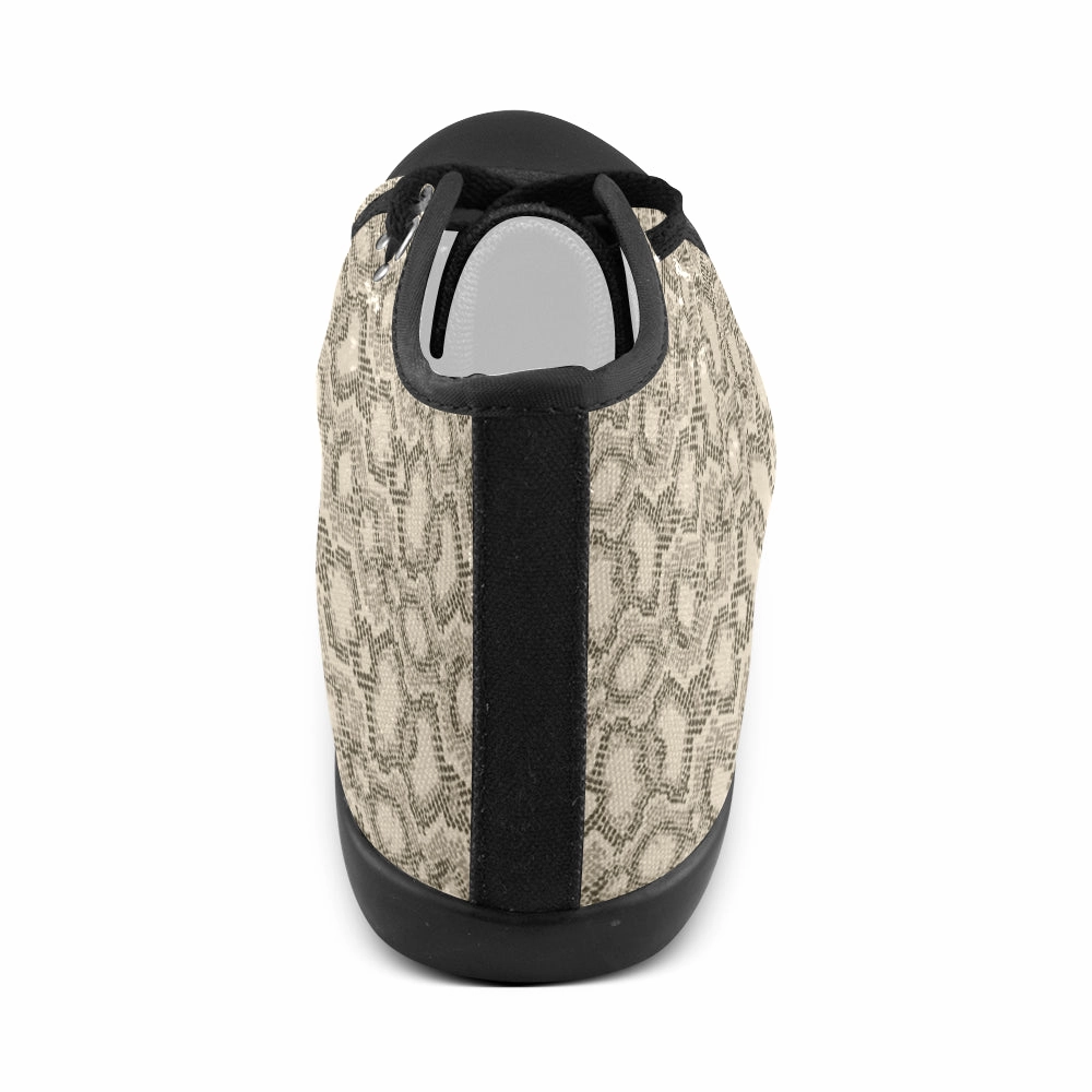 Goth High Heels Women's Beige Snake Print High Top Canvas Shoes