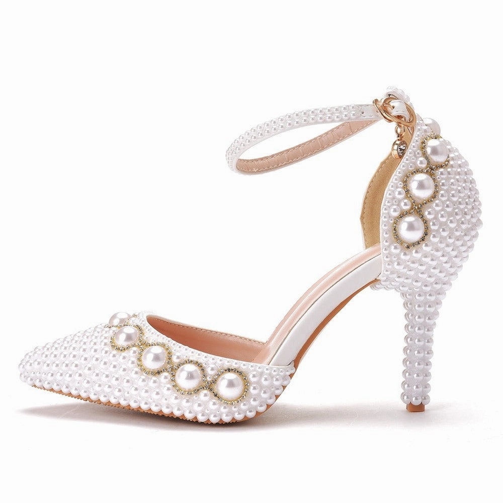 High Heels Platform Women White Pearl Diamond Wedding High Heels Shoes