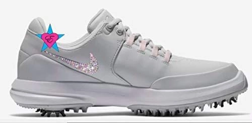With Best Arch Support Golf Custom Crystal Bedazzled Women Light Gray Nike Air Zoom Accurate Golf Shoes