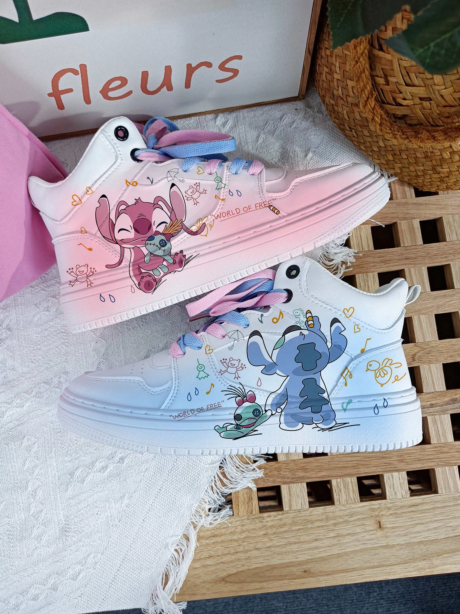 Flashfilm Trainer Training Shoes Stitch High Top Shoes Sneakers Stitch and Angel Unisex Kids and Adult Running Sports Shoes Trainers Gifts