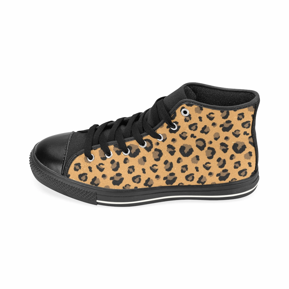 Women's Big Size Leopard Print High Top Canvas Shoes High Heel Cushion