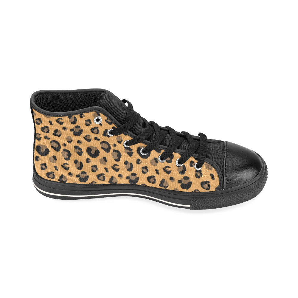High Heel Gold Women's Big Size Leopard Print High Top Canvas Shoes