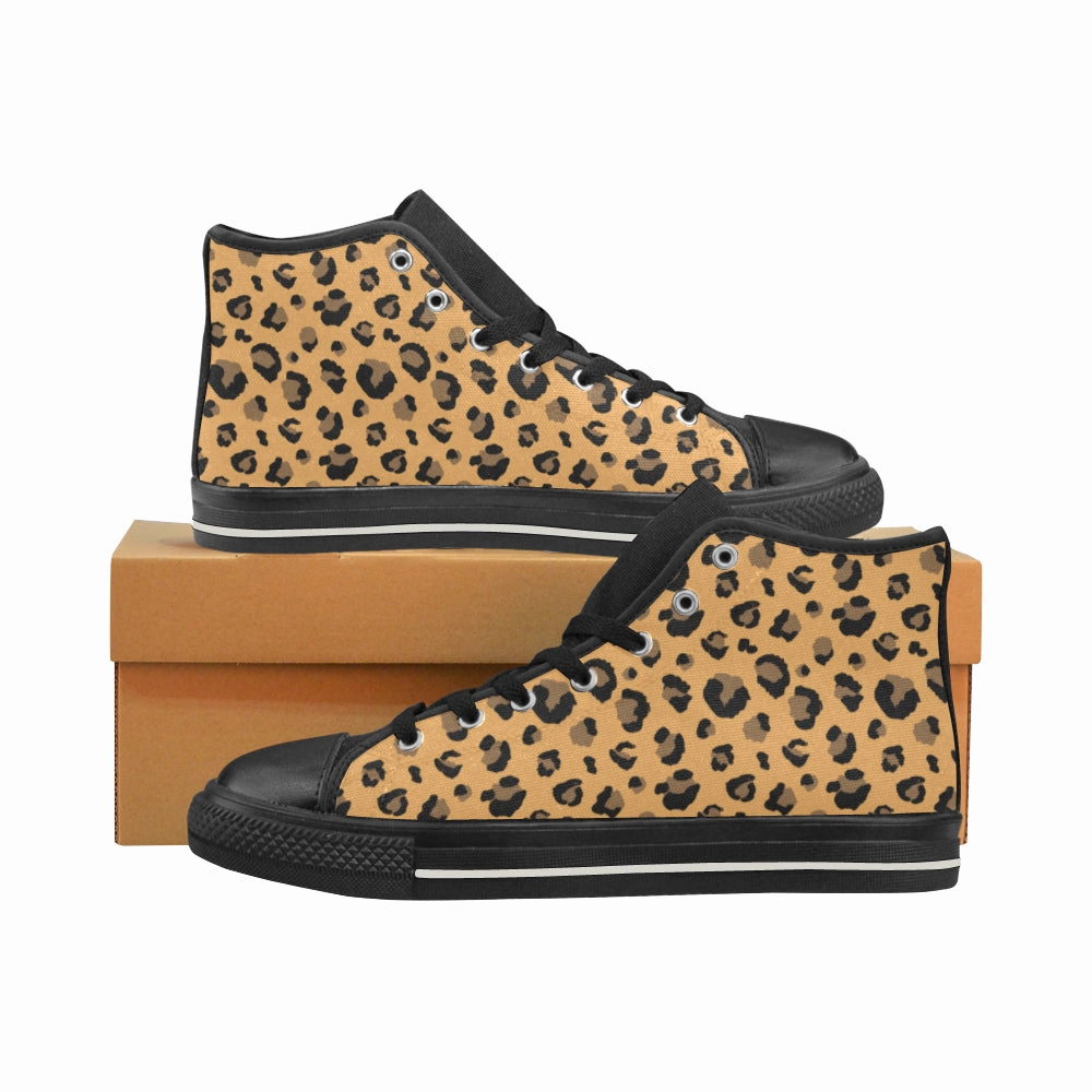 Women's Big Size Leopard Print High Top Canvas Shoes High Heel Sneakers Shoes