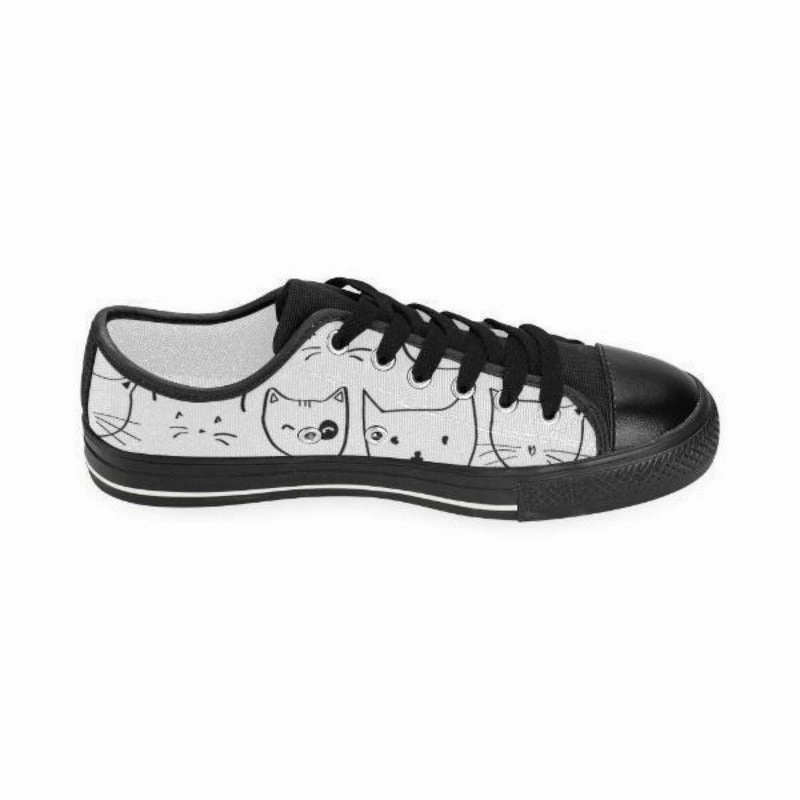 Domino Sneakers Personalized Black Cats Women's White Canvas Shoes