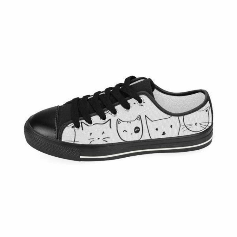 Personalized Black Cats Women's White Canvas Shoes Easy Rider Vintage Sneakers