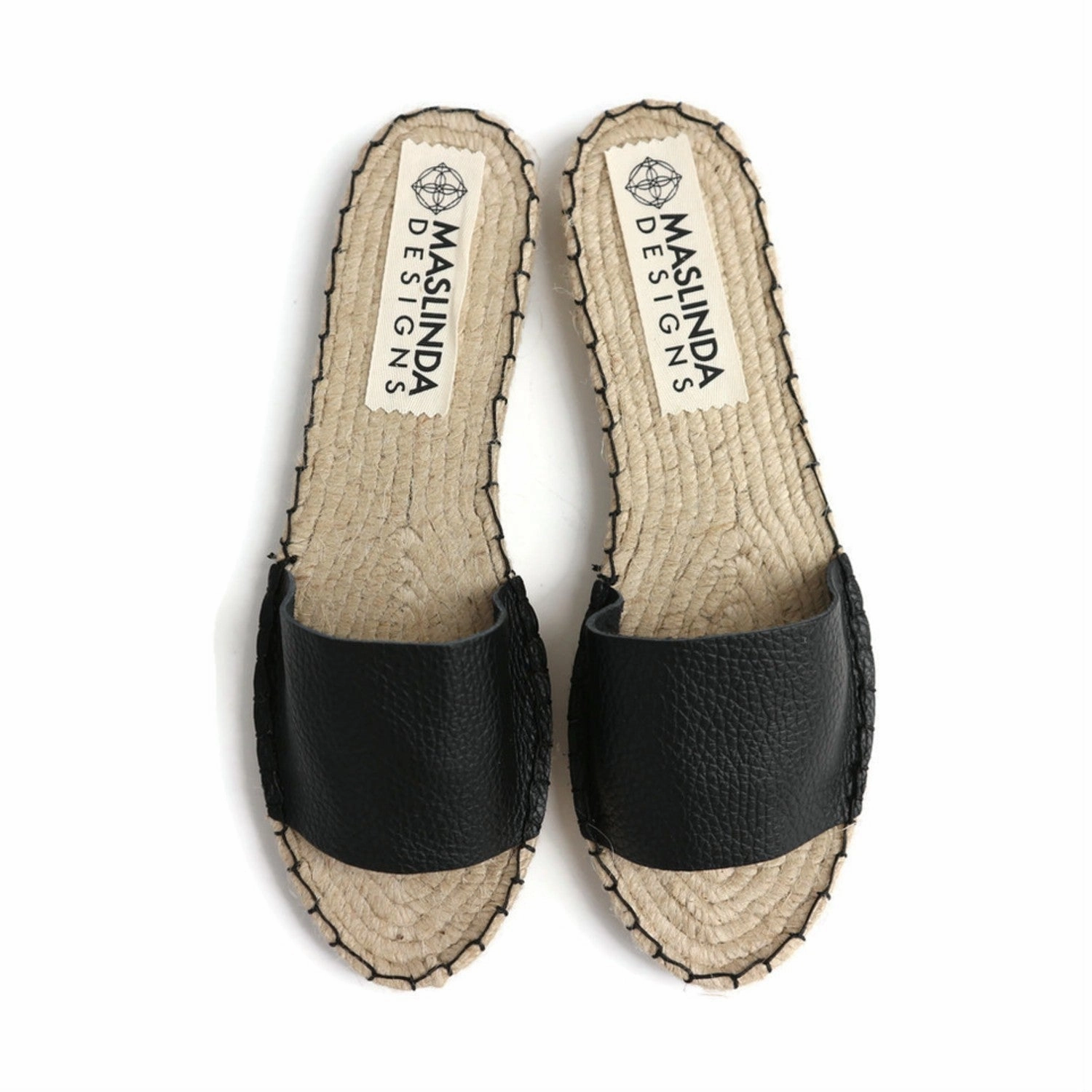 Flat Toe Shoes Essential Leather Espadrilles Slides - Black