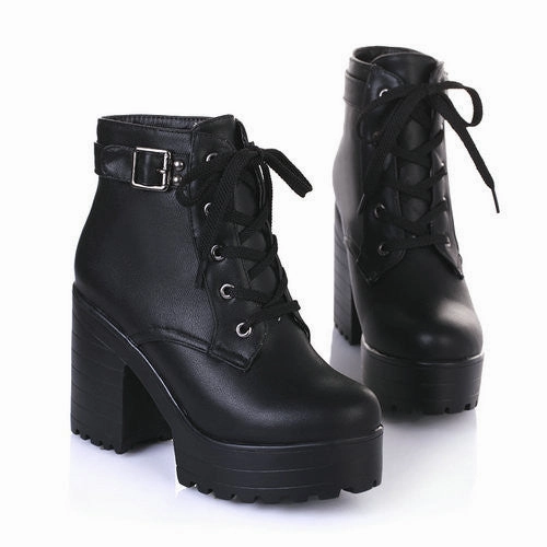 ESVEVA 3 Color Winter Lace-Up Sexy Women Boots Fashion Platform punk high square heels Black Buckle Ankle boots Plus Size 34-43 Converse Boots High Heels