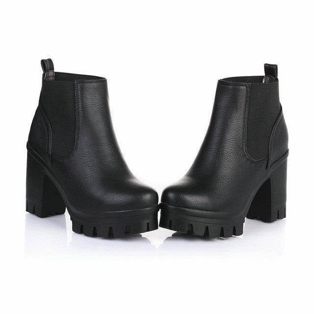 Heels Stilettos ESVEVA 3 Color Winter Lace-Up Sexy Women Boots Fashion Platform punk high square heels Black Buckle Ankle boots Plus Size 34-43