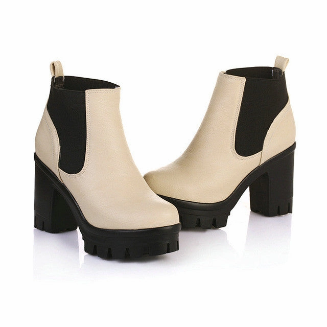 Patrick Star With High Heels ESVEVA 3 Color Winter Lace-Up Sexy Women Boots Fashion Platform punk high square heels Black Buckle Ankle boots Plus Size 34-43