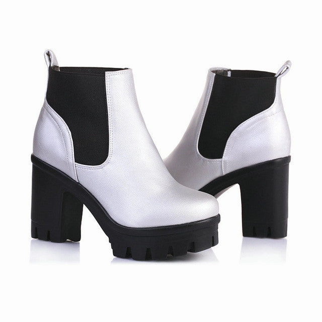 High Heel Fetish ESVEVA 3 Color Winter Lace-Up Sexy Women Boots Fashion Platform punk high square heels Black Buckle Ankle boots Plus Size 34-43