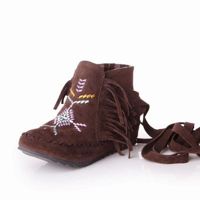 Embroidered moccasin ankle boot Wedding Shoes Flats Sandals