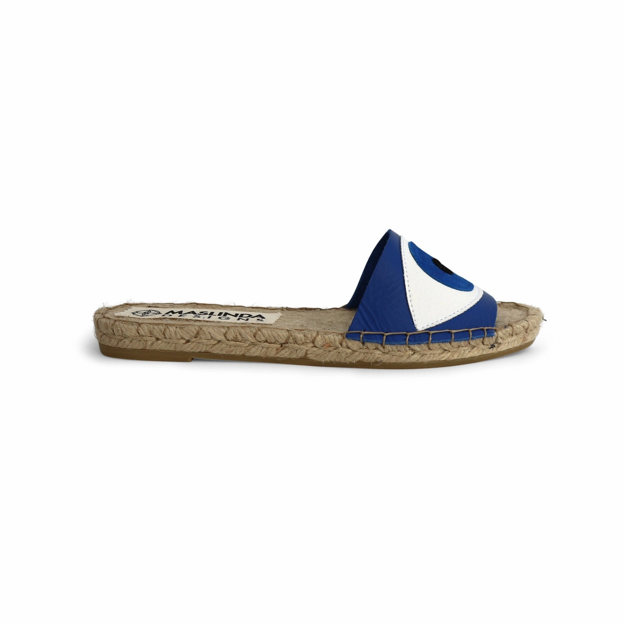 Evil Eye Espadrilles Slides - Blue Shiny Flat Shoes