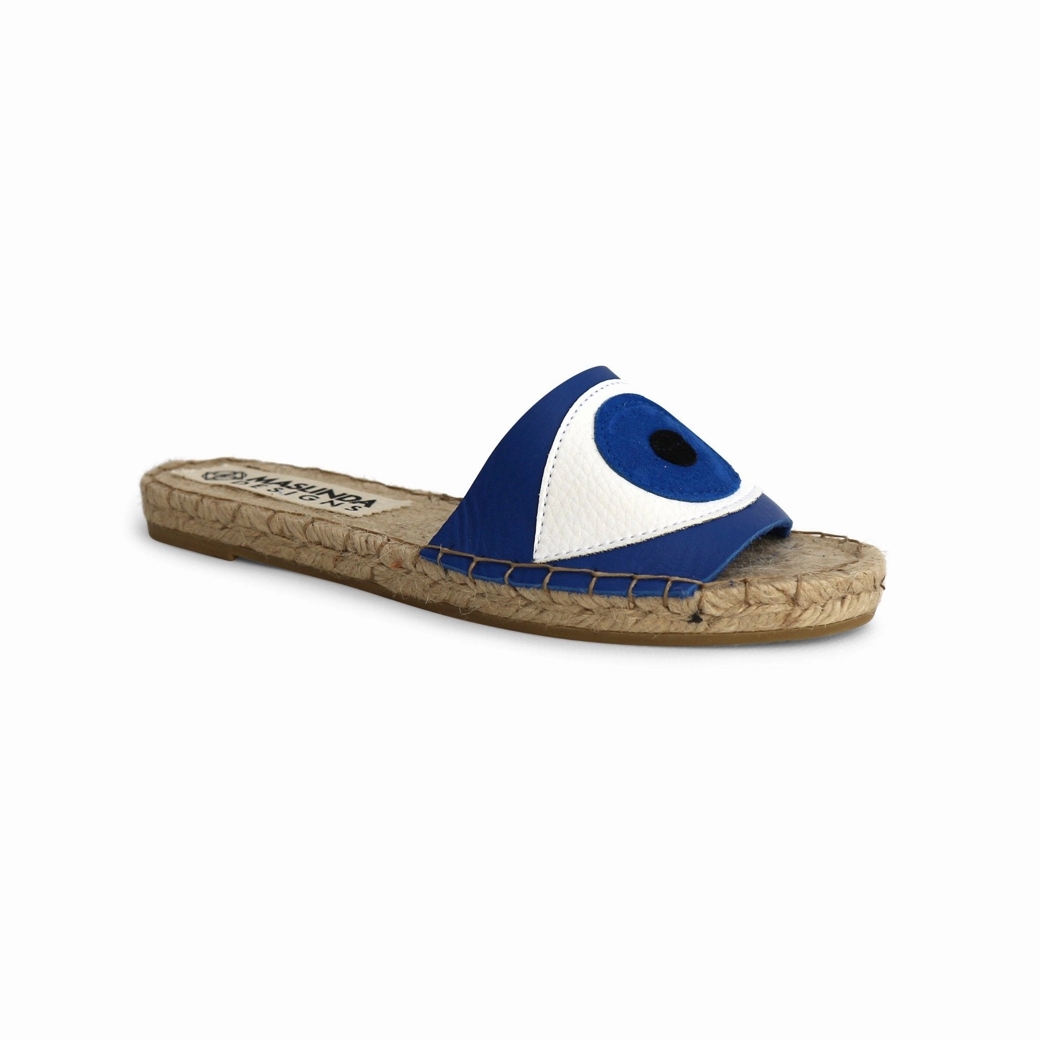 Evil Eye Espadrilles Slides - Blue Flat Shoes Make My Feet Hurt