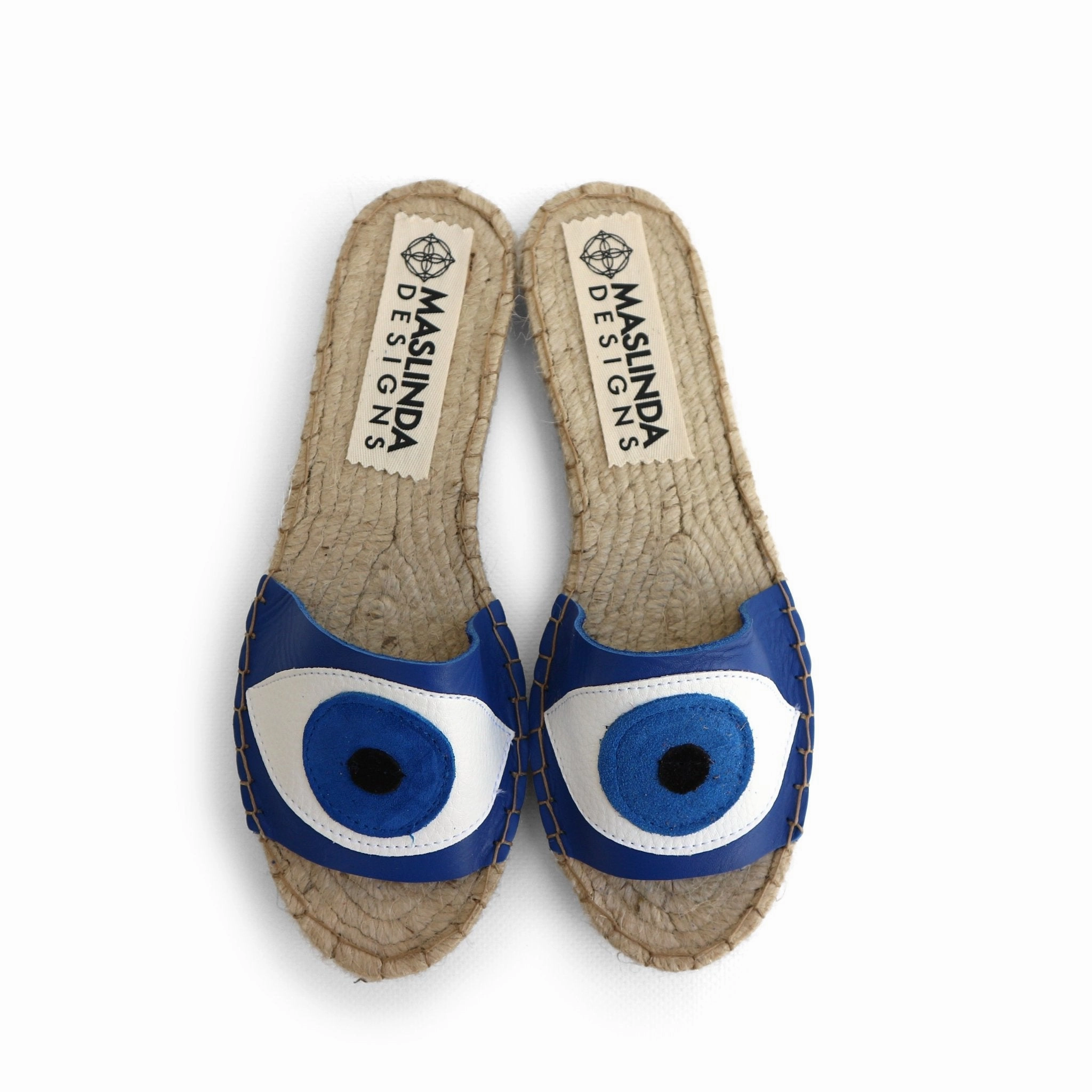 Evil Eye Espadrilles Slides - Blue Lace Flat Wedding Shoes