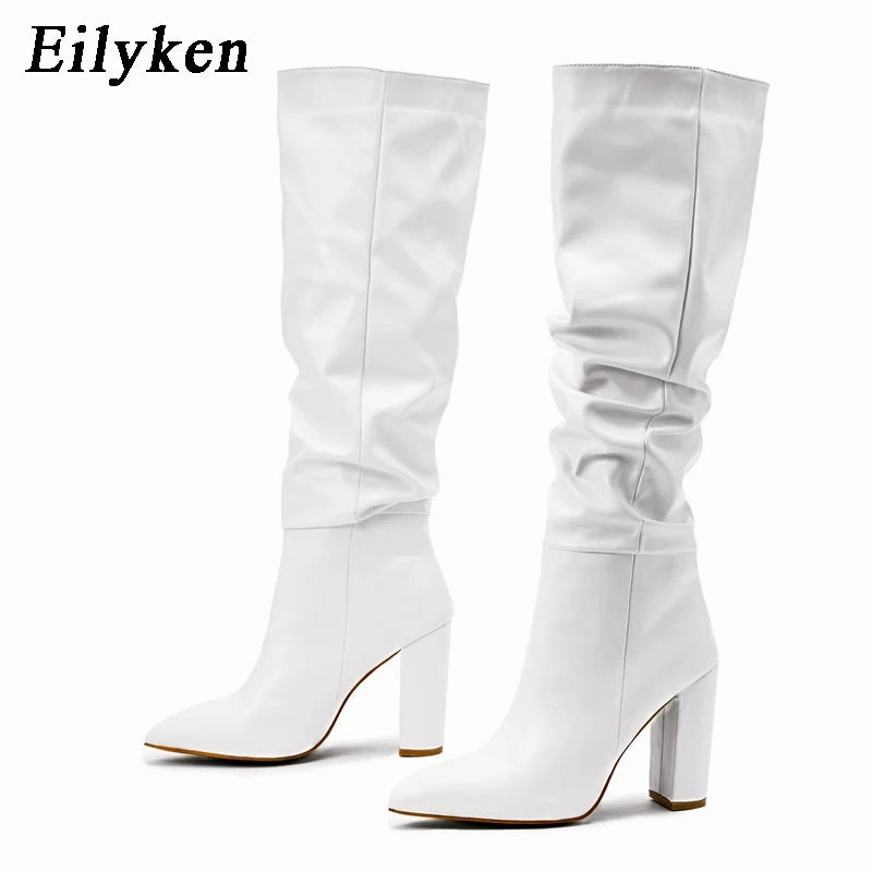 Goldfish In High Heels Fashion Knee High Boots Sexy Pointed Toe Square Heels