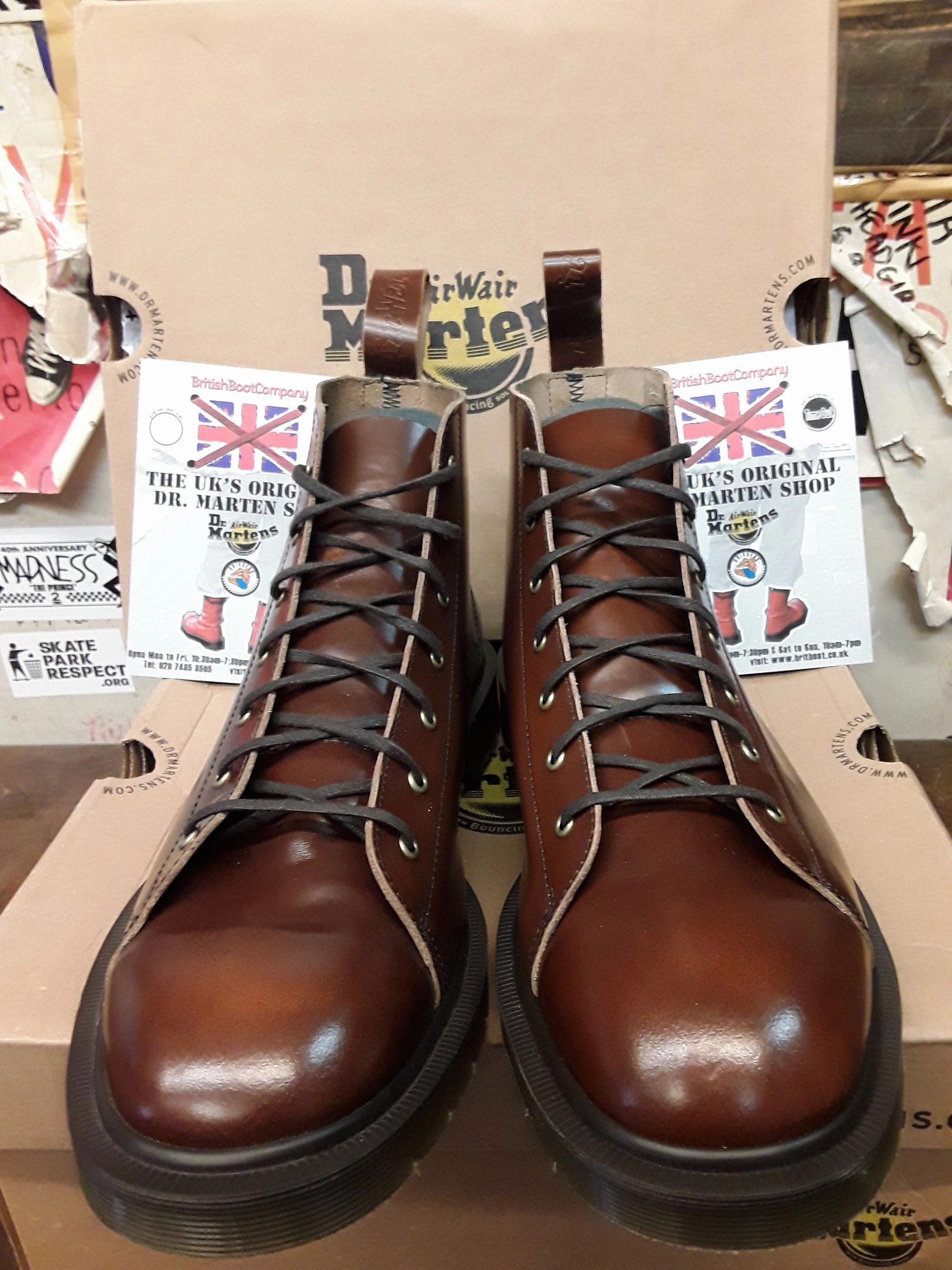 Jcpenney Ankle Boots Dr Martens Les Monkey Boots, Size UK12, Made in England, Brown Polished Leather, 7 hole Boots