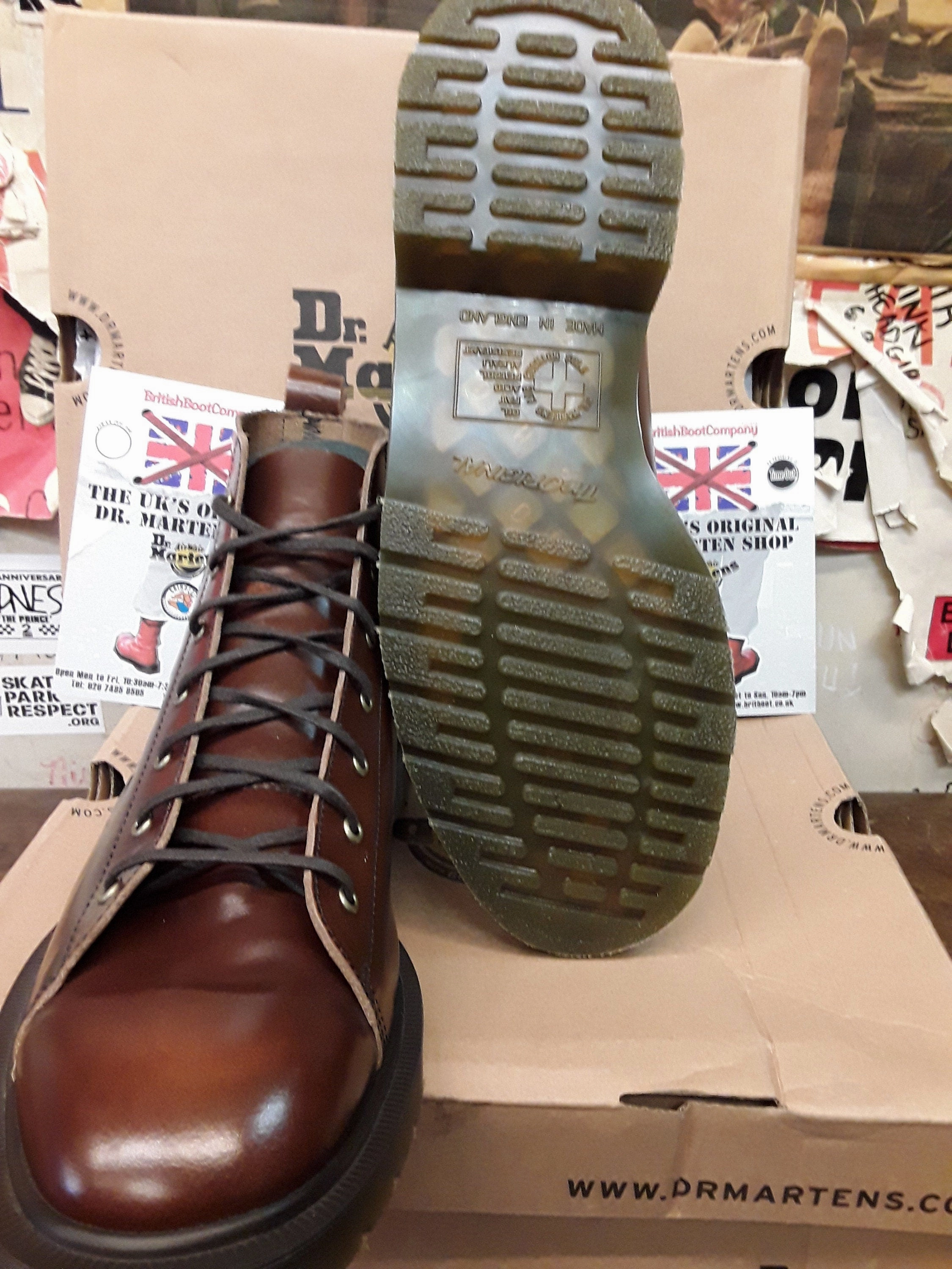 Dr Martens Les Monkey Boots, Size UK12, Made in England, Brown Polished Leather, 7 hole Boots Boots Low Cut