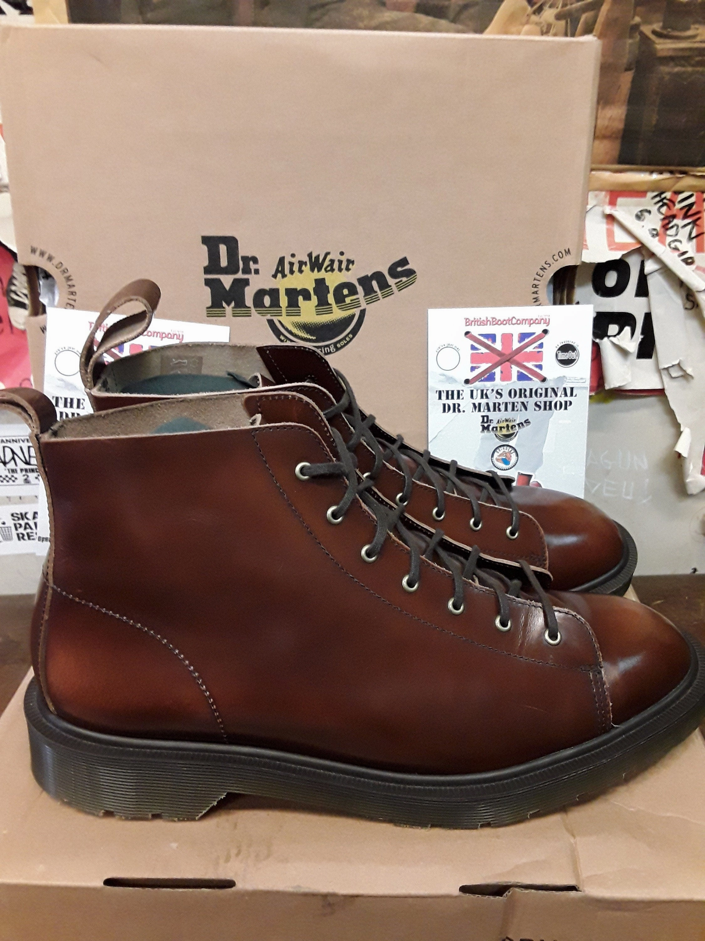 Dr Martens Les Monkey Boots, Size UK12, Made in England, Brown Polished Leather, 7 hole Boots Military Boots Platform
