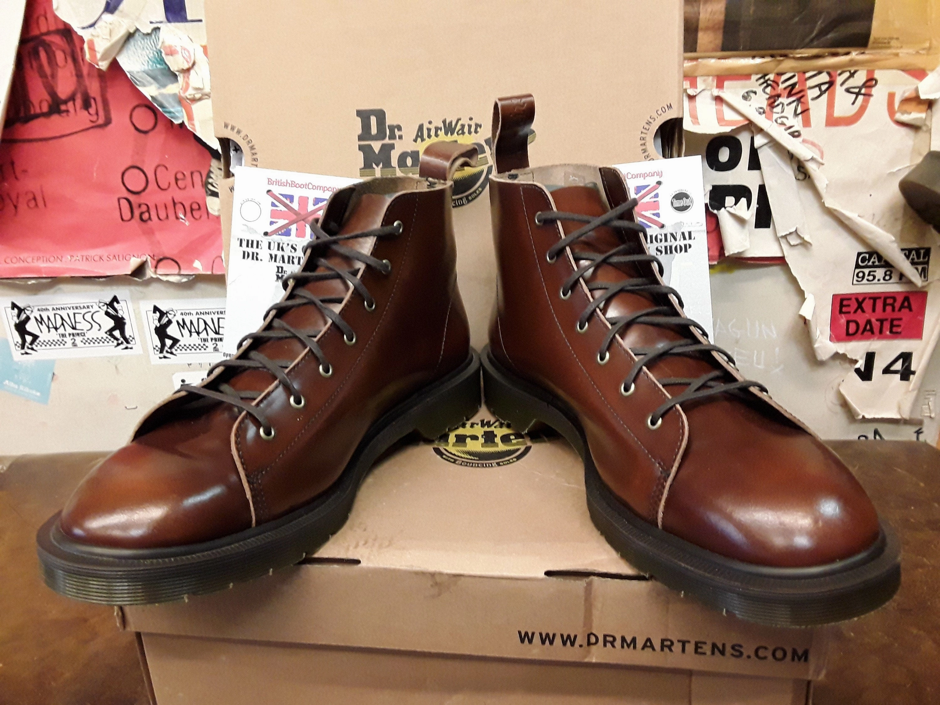 Dr Martens Les Monkey Boots, Size UK12, Made in England, Brown Polished Leather, 7 hole Boots Cowboy Boots Tall