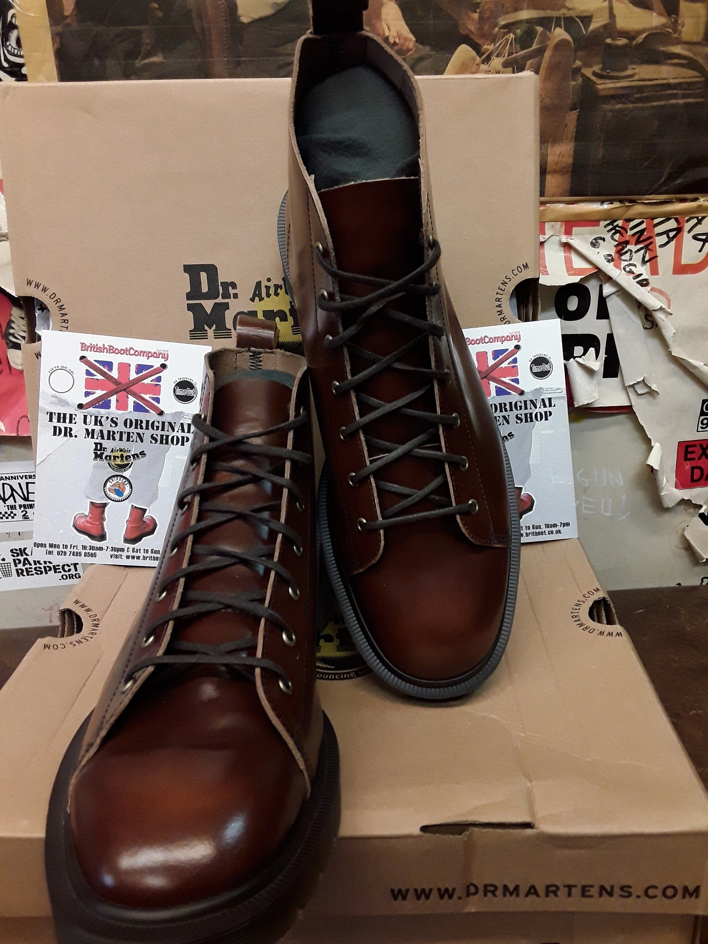 Dr Martens Les Monkey Boots, Size UK12, Made in England, Brown Polished Leather, 7 hole Boots Shop Boots On Sale
