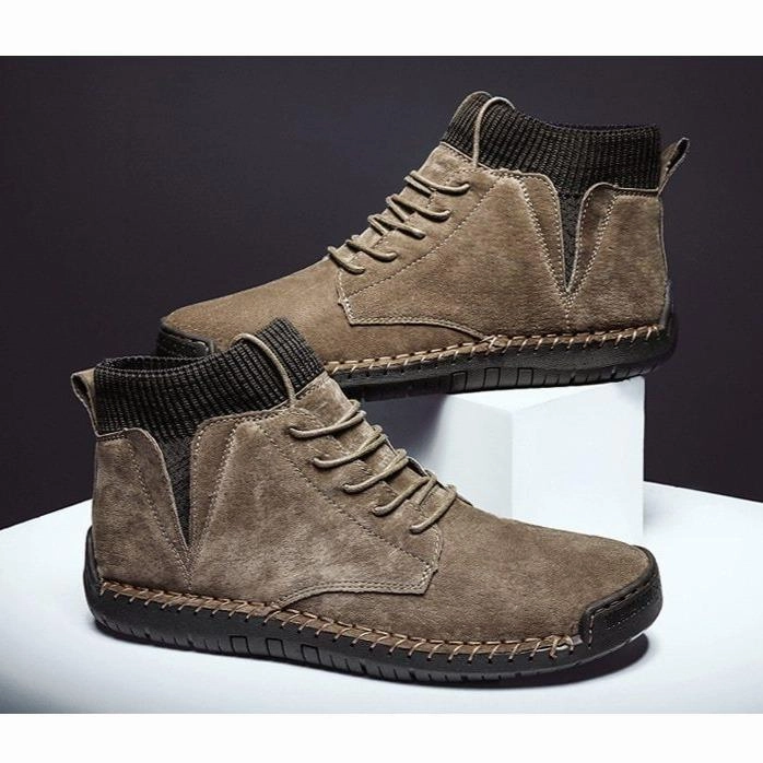 Fish Skin Boots Mens casual ankle boots suede retro lace-up boots fall/winter shoes for men